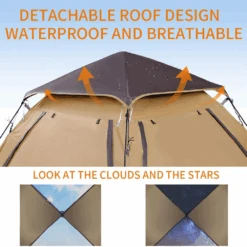 Hewolf Auto 3-4 Person Tent - Camel -Outdoor Camping Gear 7 1