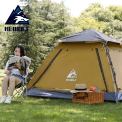 Hewolf Auto 3-4 Person Tent - Camel -Outdoor Camping Gear 8