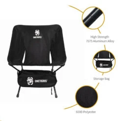 OneTigris Portable Camping Chair - Black -Outdoor Camping Gear CE ZDY02 BK 04