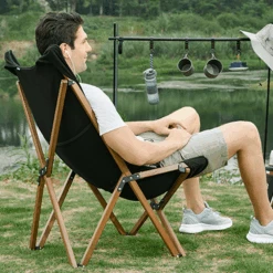 Hewolf Foldable Wooden Chair - Large 9 Hewolf Foldable Wooden Chair - Large -Outdoor Camping Gear HW J2058BIG BLK 04