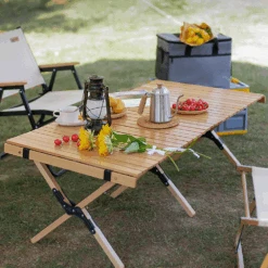 Hewolf Foldable Large Wooden Egg Roll Table -Outdoor Camping Gear HW J2097 05